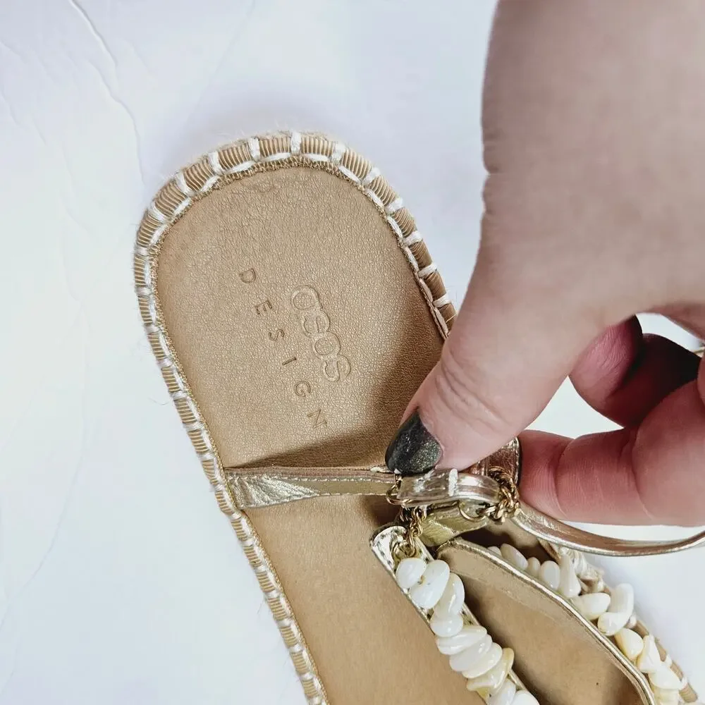 asos Design Jukebox‎ Beaded Two Part Espadrilles in Gold Mermaidcore Women's 10